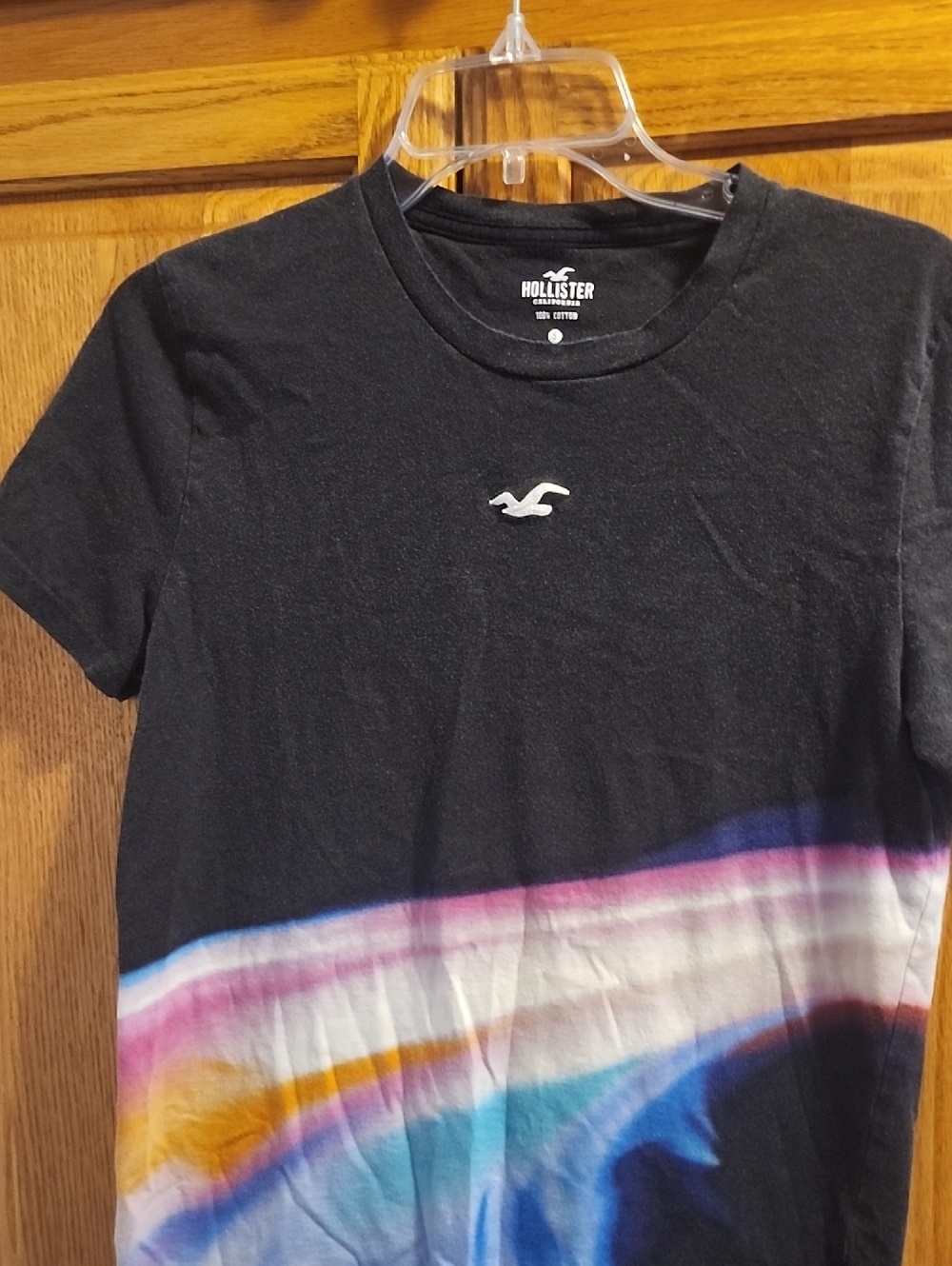 Hollister Black Tee with Rainbow Wave Detail